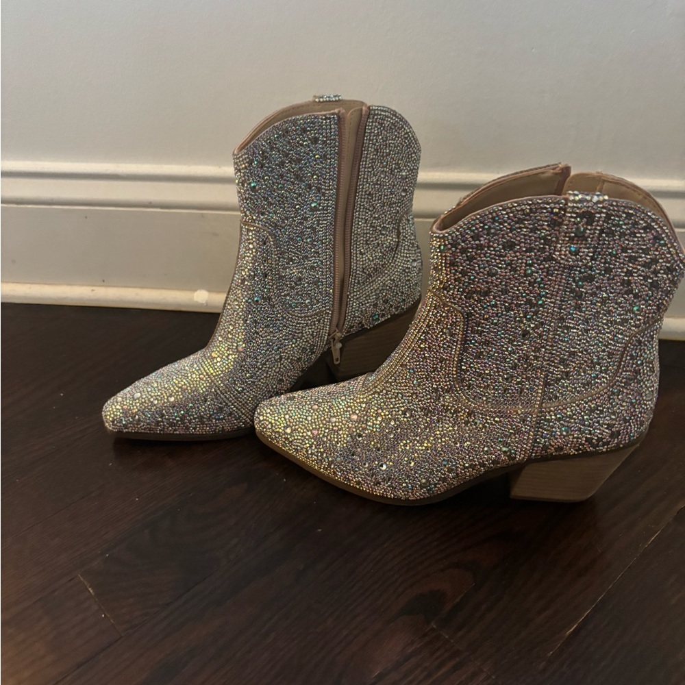 Cowboy Carter Silver Glitter Ankle cowboy booties